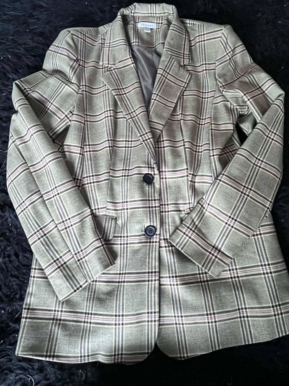 Topshop Olive and Brown Plaid Tailored Blazer